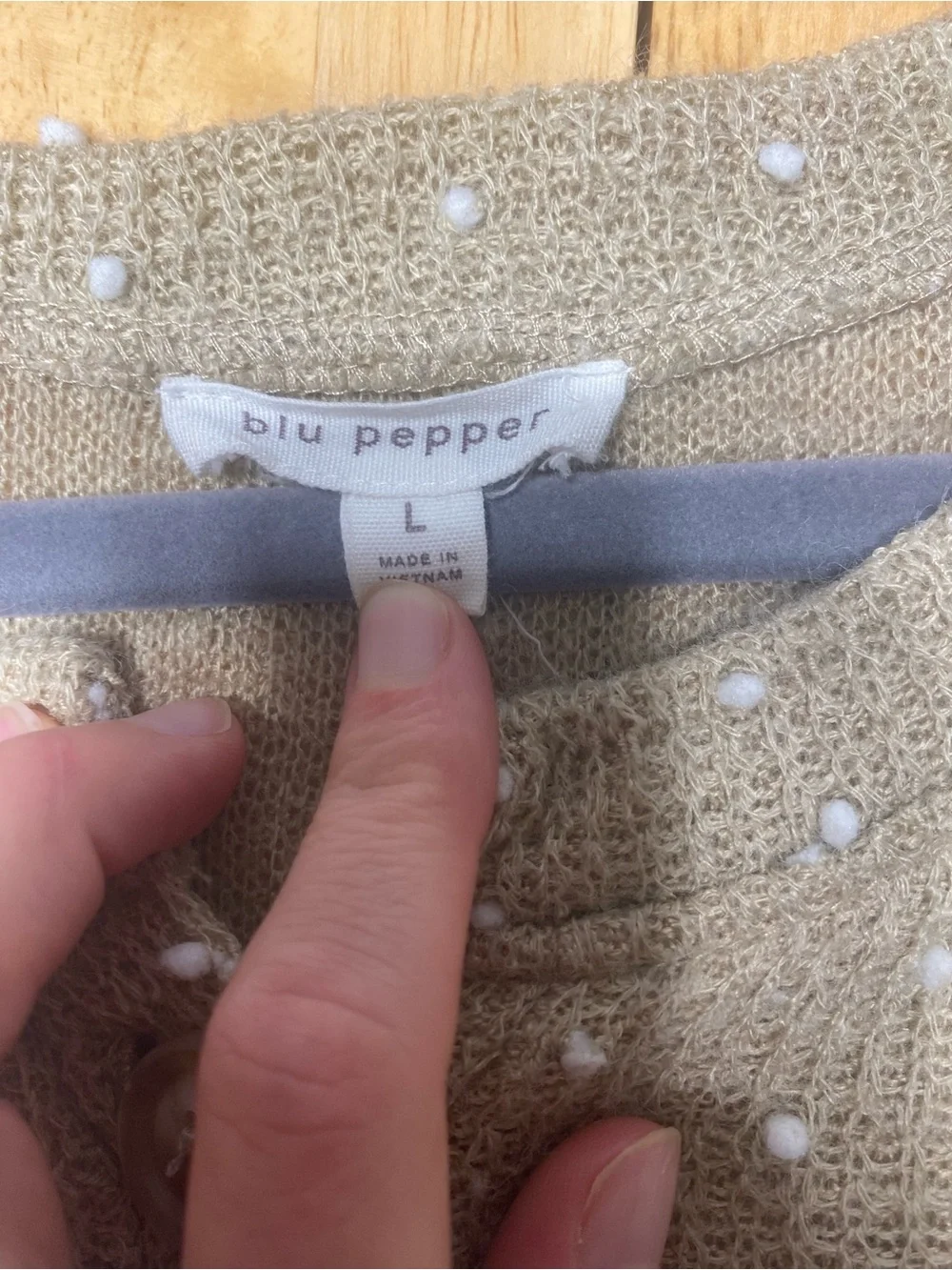 Women’s Beige Dot-Accent Knit Henley Sweater Top